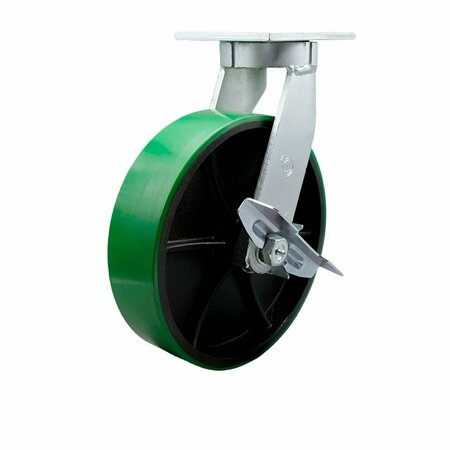 SERVICE CASTER 10'' Extra Heavy Duty Green Poly on Cast Iron Wheel Swivel Caster with Brake CRAN-SCC-KP92S1030-PUR-GB-SLB